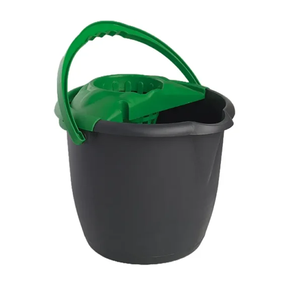 Cubo de fregar redondo 12L con escurridor y asa verde