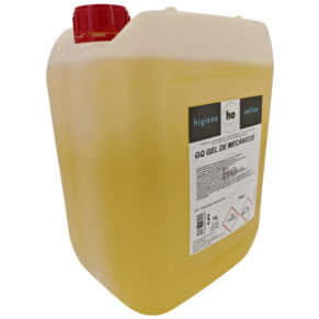 Garrafa de 10 litros de gel de manos para mecánicos vista desde la derecha con tapón dosificador