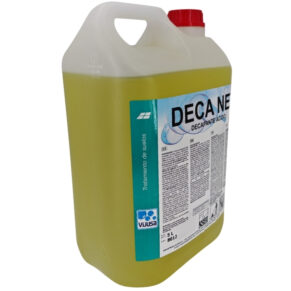 Envase de 5 litros de DECA NET decapante ácido vista desde la izquierda con asa ergonómica